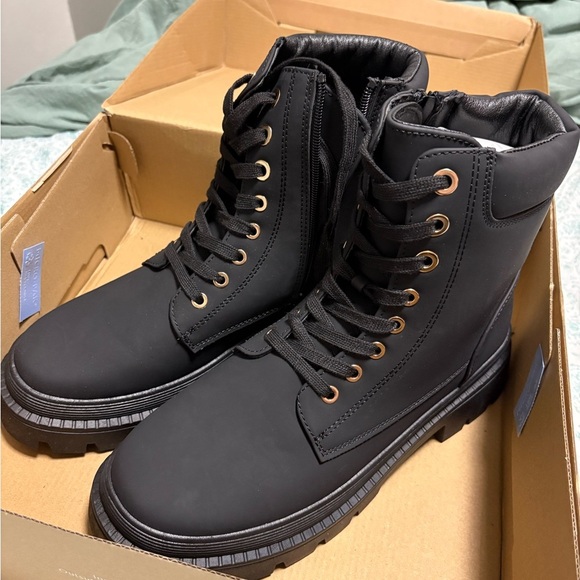 JustFab Black Combat Boots with Lug Sole - Picture 4 of 4